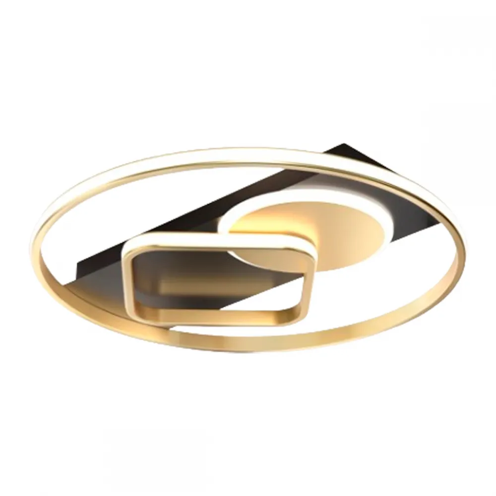 Luminária Plafon Brachium Redondo 36w - Preto E Dourado
